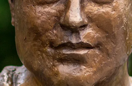Close-up of bronze sculpture of actor Philip Seymour Hoffman