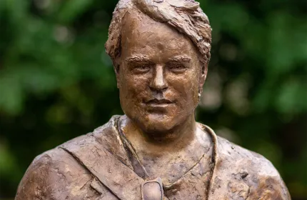 Close-up of bronze sculpture of actor Philip Seymour Hoffman