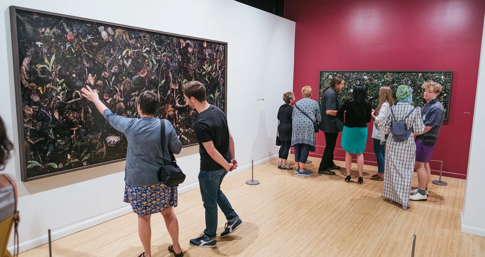 Group in a gallery looking at photographs