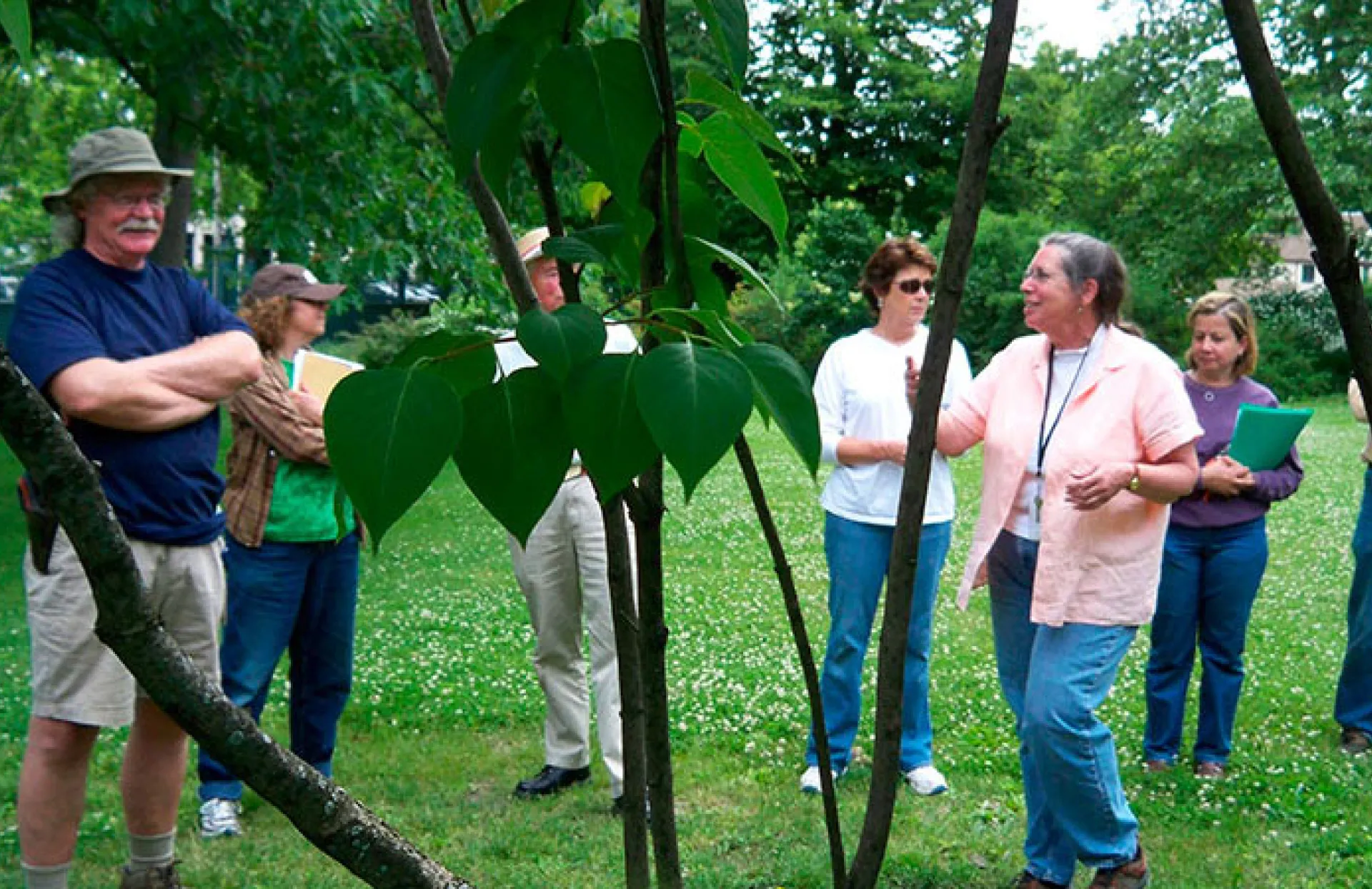 Docent leading a tour of the landscape