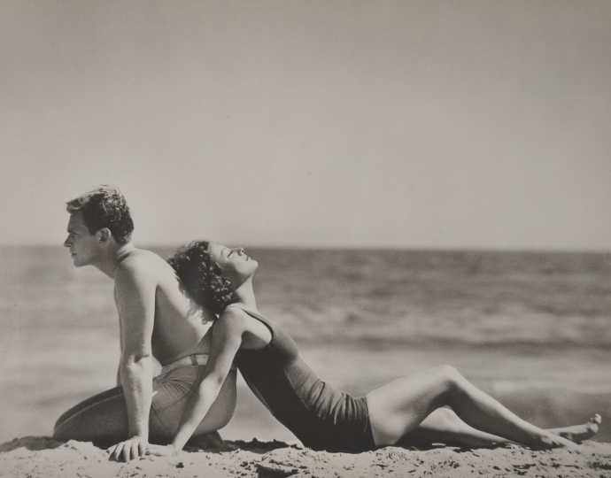 Joan Crawford and Douglas Fairbanks Jr. on the beach in Santa Monica, California