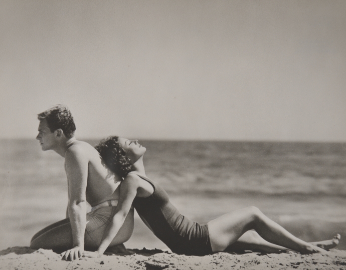 Joan Crawford and Douglas Fairbanks Jr. on the beach in Santa Monica, California
