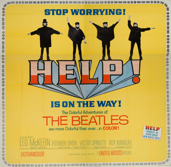 US poster for Help! featuring the Beatles with their arms up in the air