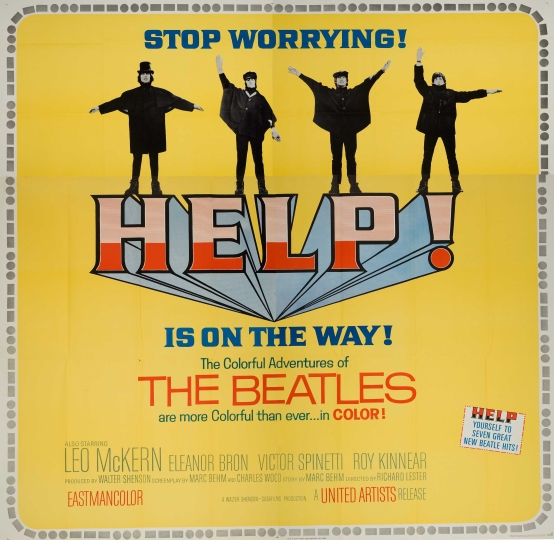 US poster for Help! featuring the Beatles with their arms up in the air