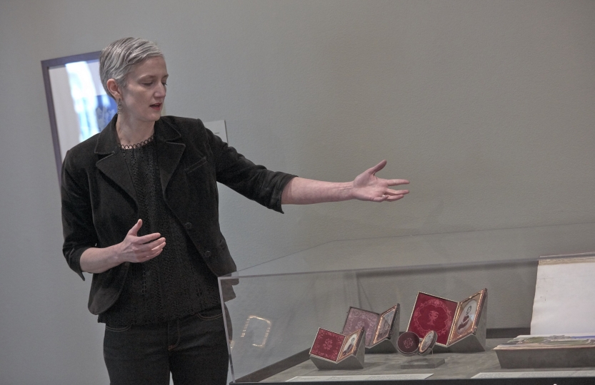 Heather Shannon giving a tour of an exhibition