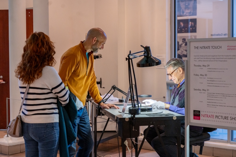 Anthony L'Abbate, Preservation Manager in the Moving Image Department, interacting with attendees during a Nitrate Touch demonstration.