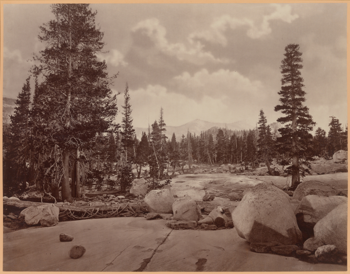Eadweard J. Muybridge (English, 1830–1904), Bradley & Rulofson, Ancient Glacier Channel. Lake Tenaya. Sierra Nevada Mountains., 1872. Albumen silver print. George Eastman Museum, gift of Harvard University, 1961. 