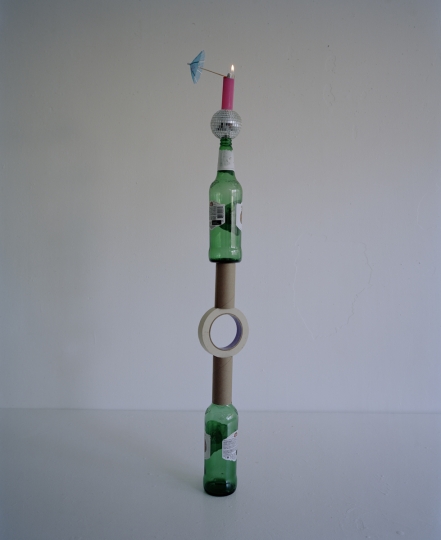 Beer Bottles, Toilet Paper Rolls, Masking Tape, Disco Ball, Bic Lighter and Cocktail Umbrella