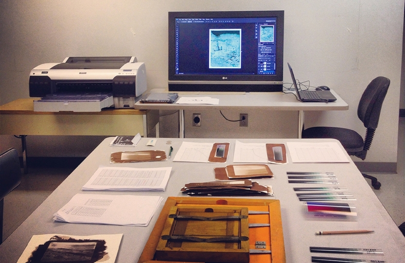 Computer and historic printing materials