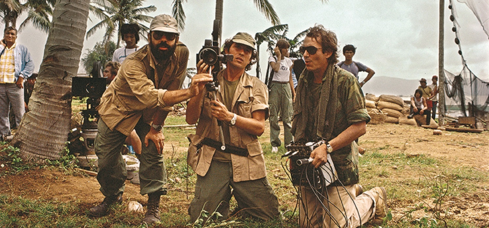 Photo courtesy of Storaro: Vittorio Storaro (center) with director Francis Ford Coppola (left) and production designer Dean Tavoularis during filming of Apocalypse Now (1979)
