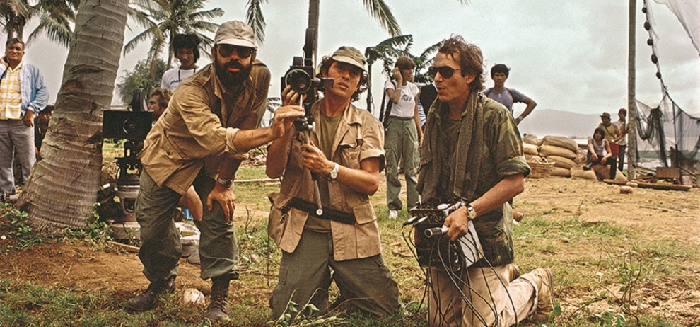 Photo courtesy of Storaro: Vittorio Storaro (center) with director Francis Ford Coppola (left) and production designer Dean Tavoularis during filming of Apocalypse Now (1979)