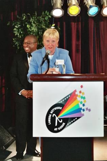 Attorney Elizabeth Birch, who led the Human Rights Campaign from 1995 to 2004, was the keynote speaker at Lambda Network at Kodak's first Education Event with Management in 1995, and at their tenth Education Event in 2005 (shown here). 