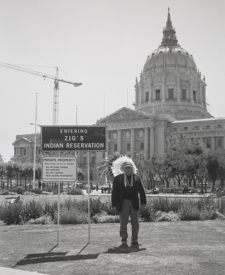Zig Jackson (Mandan, Hidatsa and Arikara Nation, b. 1957), City Hall, San Francisco, CA, 1997. Inkjet print. Loan courtesy the artist and Andrew Smith Gallery. © Zig Jackson/Andrew Smith Gallery