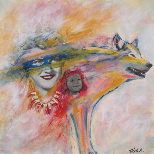 Lori Welch, Devouring Mother, from the exhibition Photo Art Therapy: A Convergence of Creativity and the Healing Process. Photo transfer using water-slide decals, canvas, acrylic paint, and polymer clay. Courtesy of the artist. 