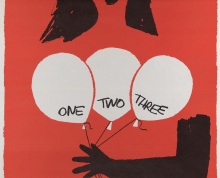 Poster for One, Two, Three (US 1961), showing an illustrated woman holding three balloons