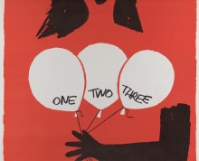 Poster for One, Two, Three (US 1961), showing an illustrated woman holding three balloons