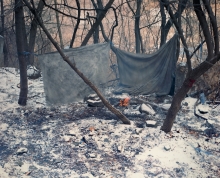 A makeshift camp in the woods