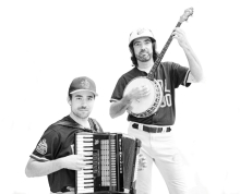 Two people playing a banjo and accordion 