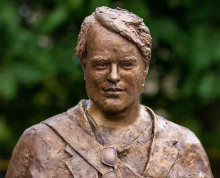 Close-up of bronze sculpture of actor Philip Seymour Hoffman