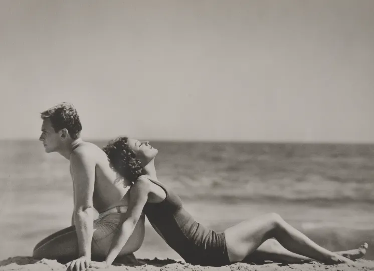 Joan Crawford and Douglas Fairbanks Jr. on the beach in Santa Monica, California