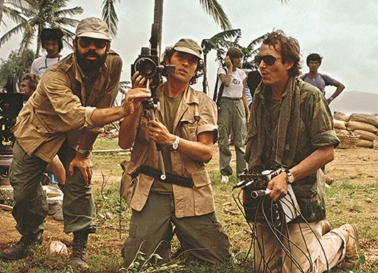 Photo courtesy of Storaro: Vittorio Storaro (center) with director Francis Ford Coppola (left) and production designer Dean Tavoularis during filming of Apocalypse Now (1979)