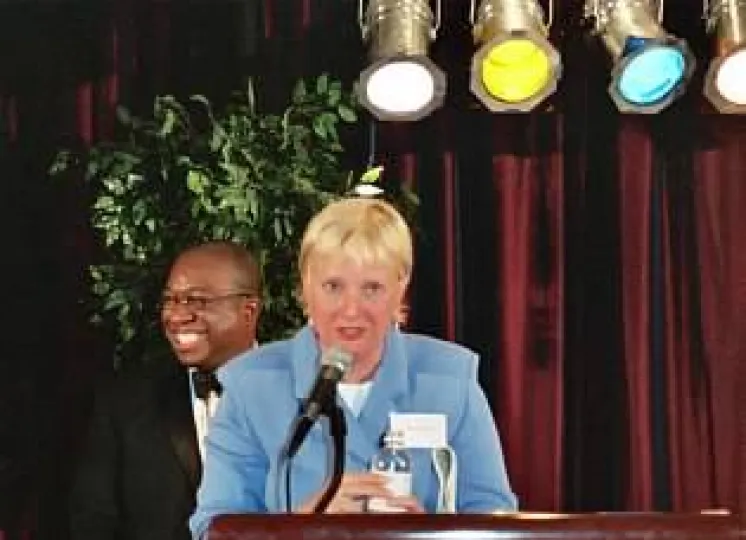 Attorney Elizabeth Birch, who led the Human Rights Campaign from 1995 to 2004, was the keynote speaker at Lambda Network at Kodak's first Education Event with Management in 1995, and at their tenth Education Event in 2005 (shown here). 