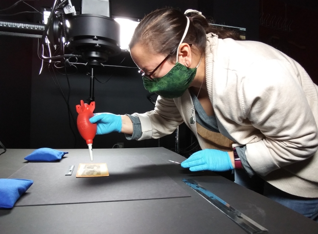 Mireya Salinas working on digitizing an image