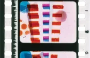 Film clipping of Len Lye film with abstract shapes in different colors