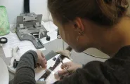 Students inspecting a print