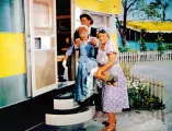 Still from The Long Long Trailer showing Lucille Ball, Desi Arnaz, and Marjorie Main