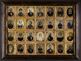 Unidentified, Frame containing 28 individual portraits of men, women, and children, ca. 1869. Ambrotypes, tintypes, and pannotypes in wooden frame. George Eastman Museum, gift of Mrs. Alden Scott Boyer, ex collection Alden Scott Boyer, 1954.