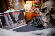 A haunted cocktail, skull and spiderwebs